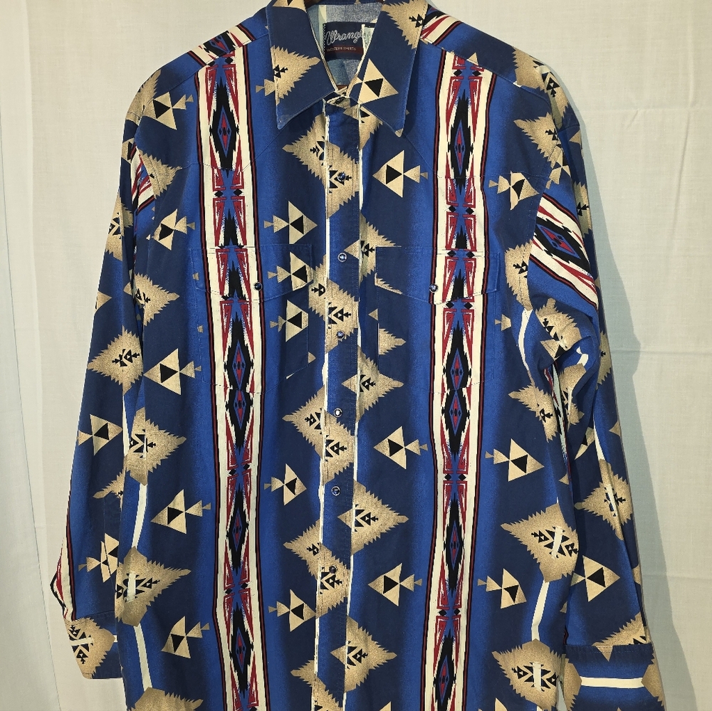 Bolo Alert!! Vtg Y2K Wrangler Brushpopper Shirt, Blue Pearl Snaps, Sz: XL/XG/TG